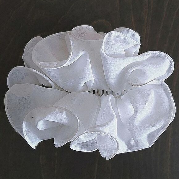 Vtg 90s white chiffon ruffle bow hair claw clip - Picture 2 of 6